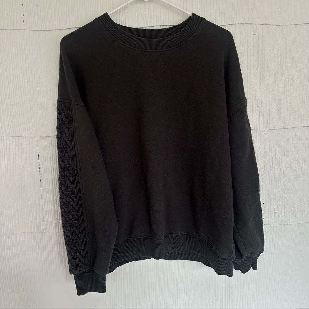 Aerie Small Charcoal Gray Crewneck Cable Knit Detail Sweater Sweatshirt